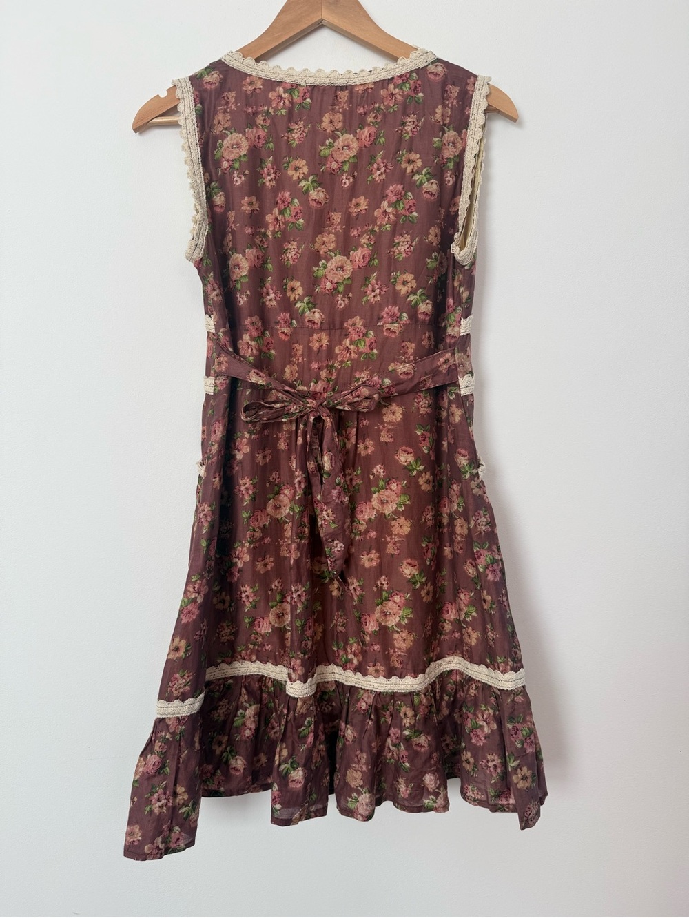 Prairie Floral Cottagecore Dress Size S Lace Trim Rose Print Boho Romantic - Picture 7 of 10